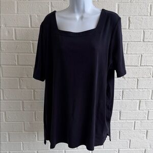 Chico's Square Neck Blue Pull over Short Sleeve Tunic w/Pockets Size 3 (XL)